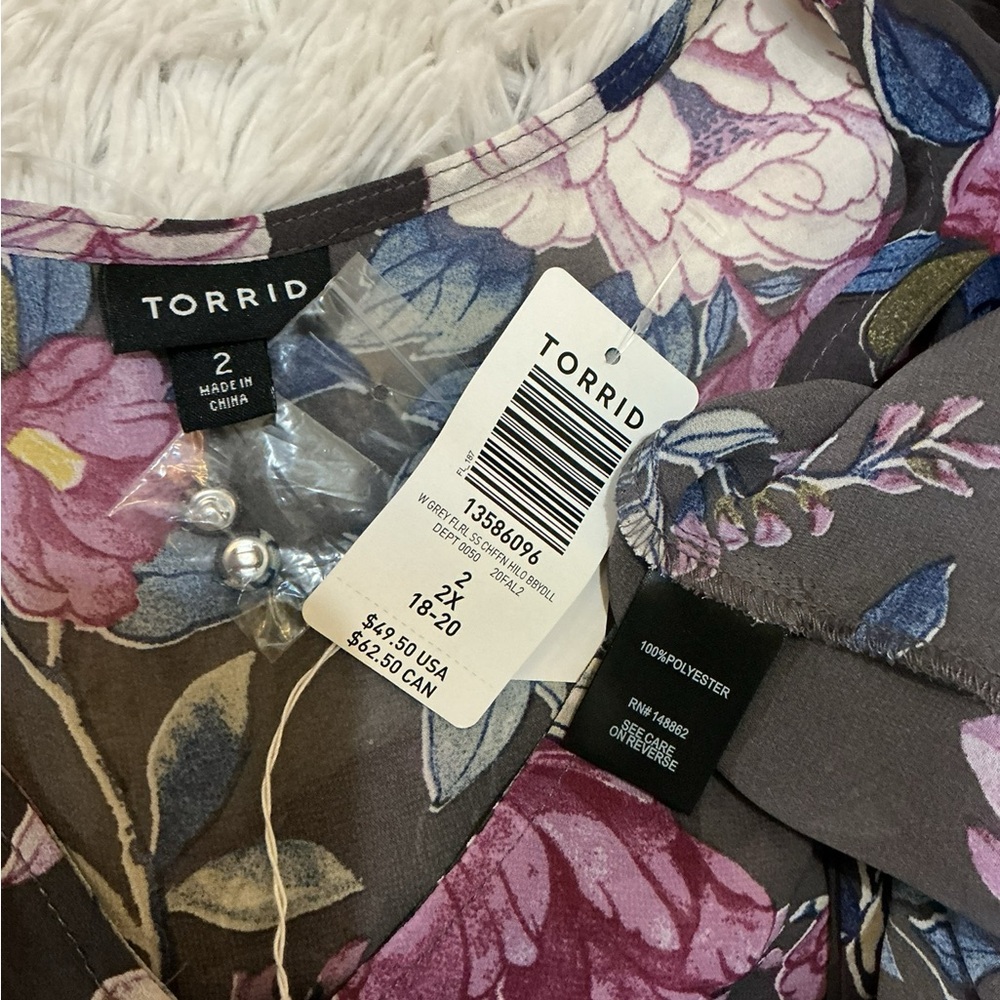 Torrid Lexie Babydoll Hi-Low Floral Chiffon Tunic Top Size 2 New with tags - Picture 5 of 13